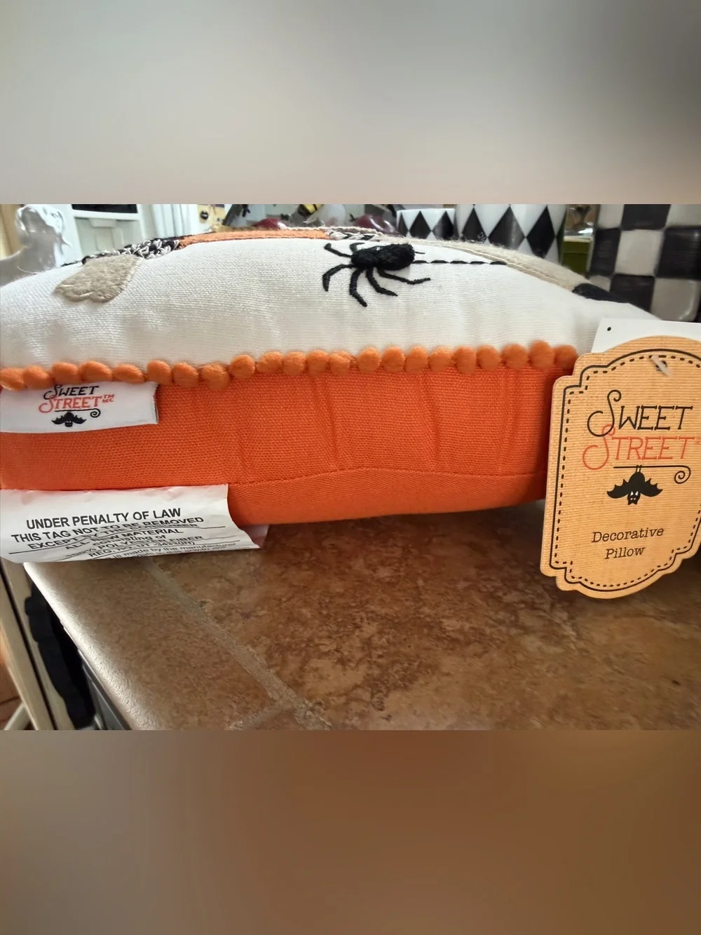 Dachshund Halloween decorative pillow with 3-D designs Spider Bats